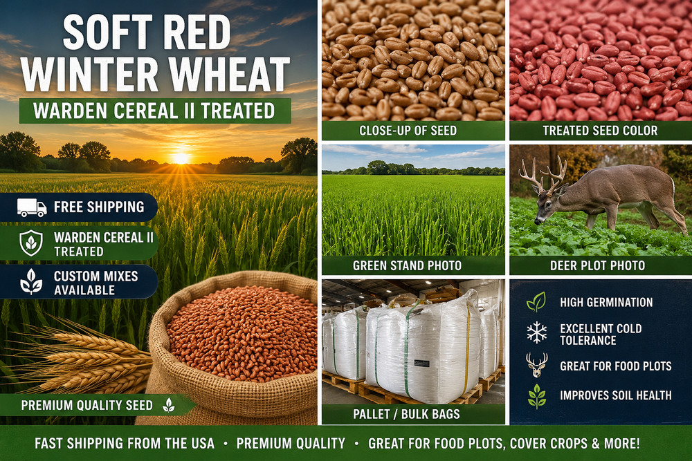 Soft Red Winter Wheat Seed 🌾 Food Plot / Cover Crop / Grain Seed – 1LB–50LB+