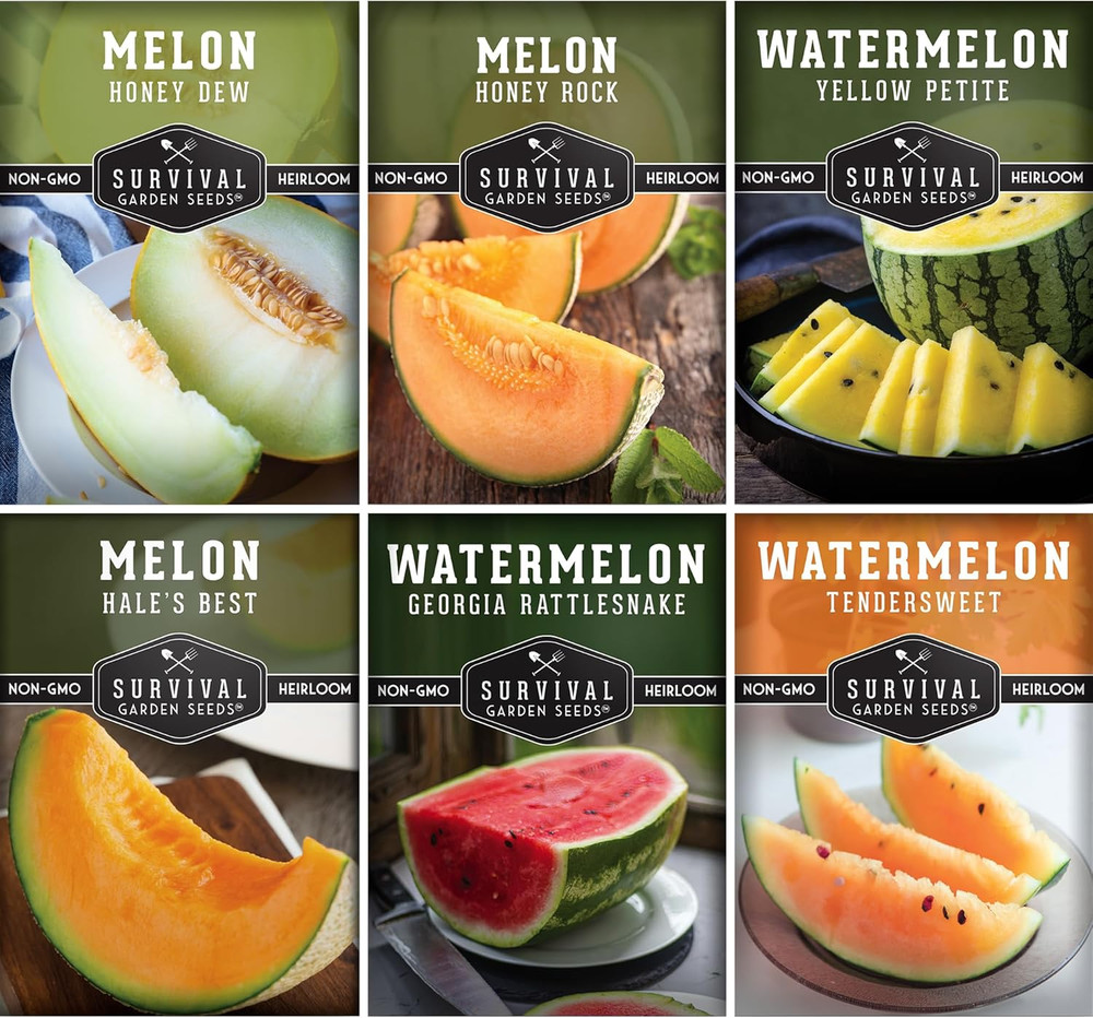 Melon Seeds for Planting Variety Pack – 6 Heirloom Cantaloupe, Honeydew & Waterm