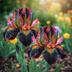 50 Fire Glow Pattern Bearded Iris Seeds – Vibrant Red & Black Ruffled Blooms