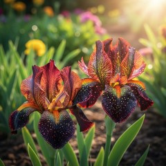50 Fire Glow Pattern Bearded Iris Seeds – Vibrant Red & Black Ruffled Blooms