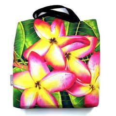 Tricolored Frangipani Plumeria Flower Tropical Tote Bag 16″